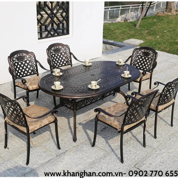 BỘ 1 BÀN 6 GHẾ NHÔM ĐÚC NGOÀI TRỜI