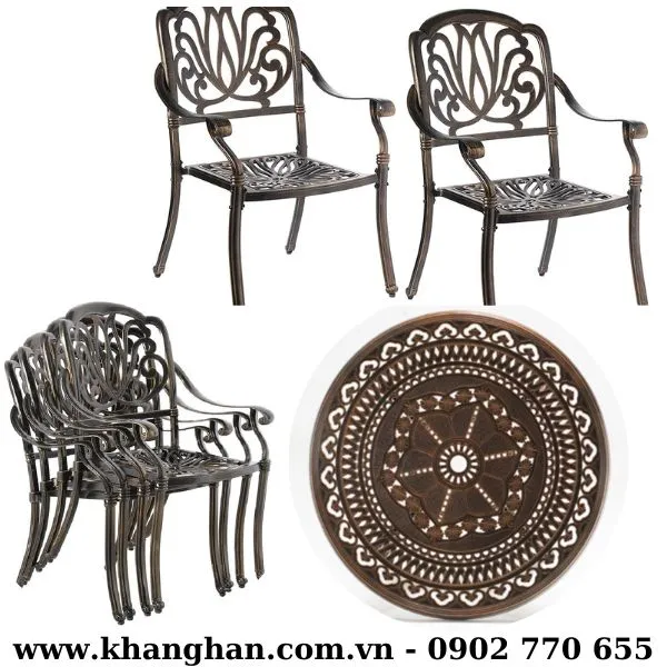 BÀN TRÒN 4 GHẾ NHÔM ĐÚC KH23-B13.4G13