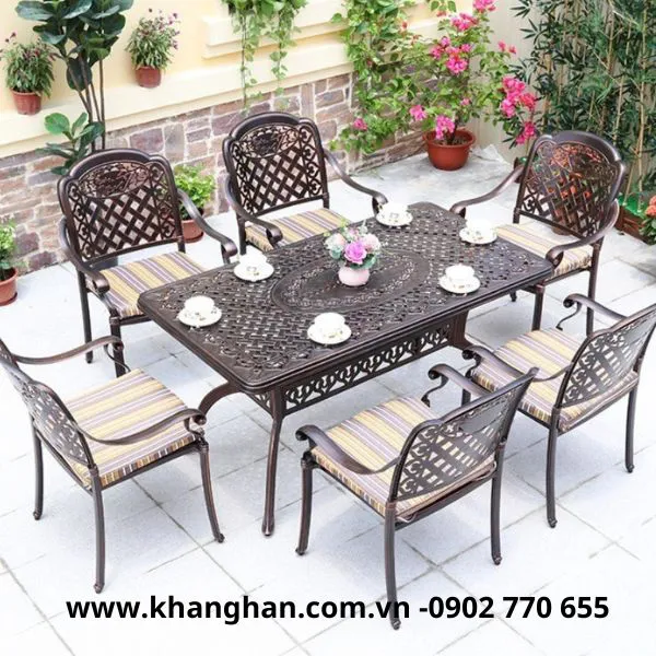  BÔ BÀN CHỮ NHẬT 6 GHẾ BẰNG NHÔM ĐÚC KH23-B34.6G01