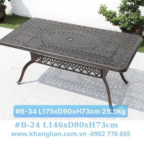  BÔ BÀN CHỮ NHẬT 6 GHẾ BẰNG NHÔM ĐÚC KH23-B34.6G01