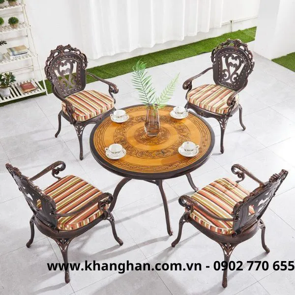 BÀN TRÒN 4 GHẾ NHÔM ĐÚC SƠN TỈNH ĐIỆN  KH23-B44.4G03/03A