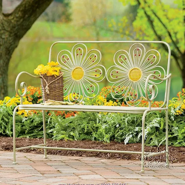 Artistic wrought iron benches welcome spring