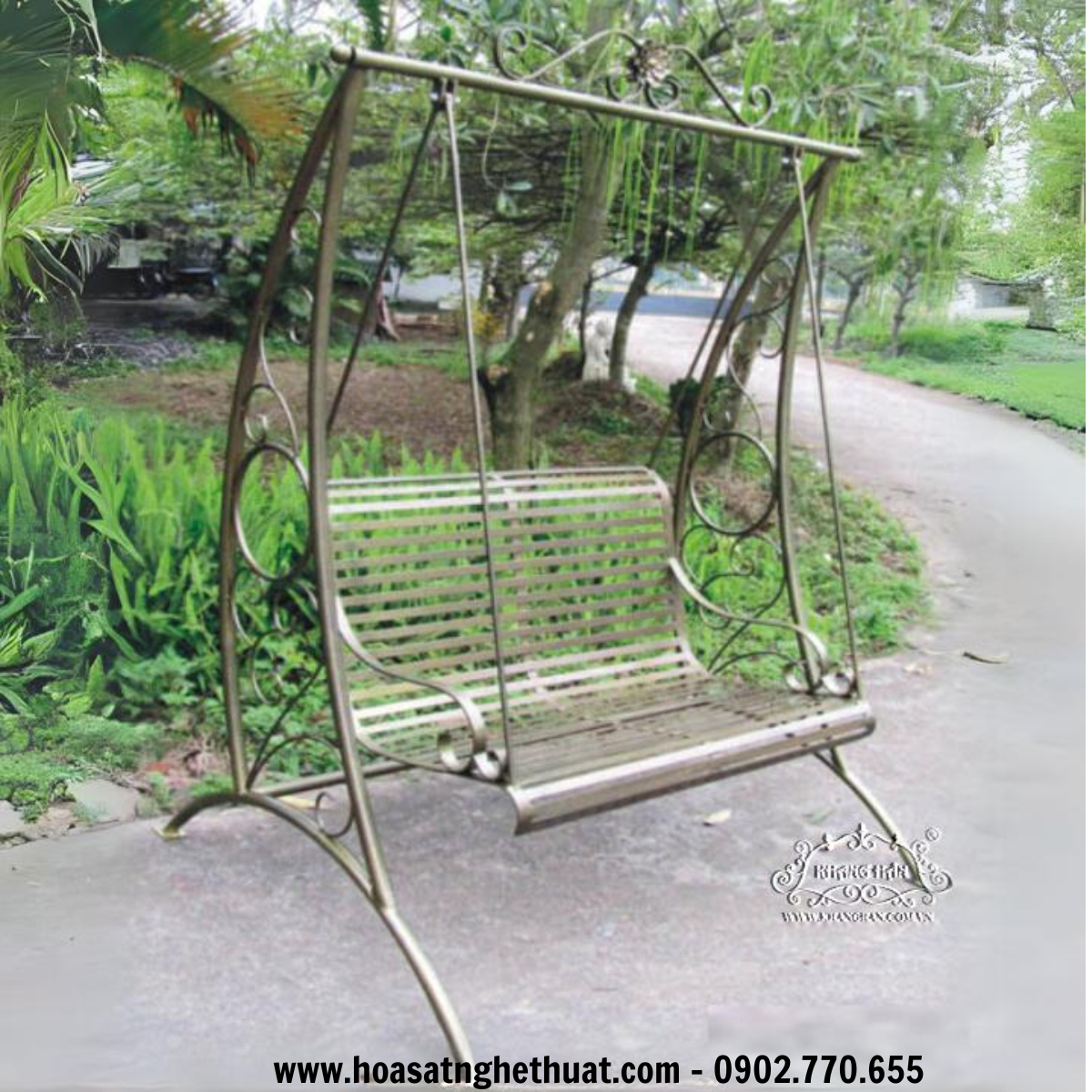 Xích đu sắt rèn nghệ thuật thích hợp cho sân vườn KH15-XD005 Xích đu sắt rèn nghệ thuật thích hợp cho sân vườn KH15-XD005