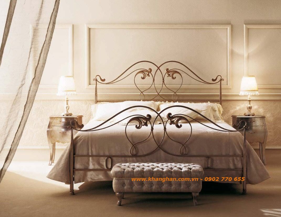 Giường sắt rèn nghệ thuật Khang Hân KH14-GN003 Giường sắt rèn nghệ thuật Khang Hân KH14-GN003