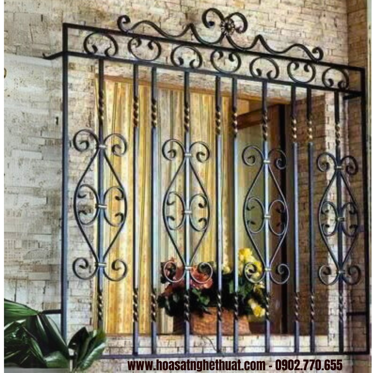 Khung bảo vệ cửa sổ bằng sắt mỹ thuật KH25-CS03 Khung bảo vệ cửa sổ bằng sắt mỹ thuật KH25-CS03