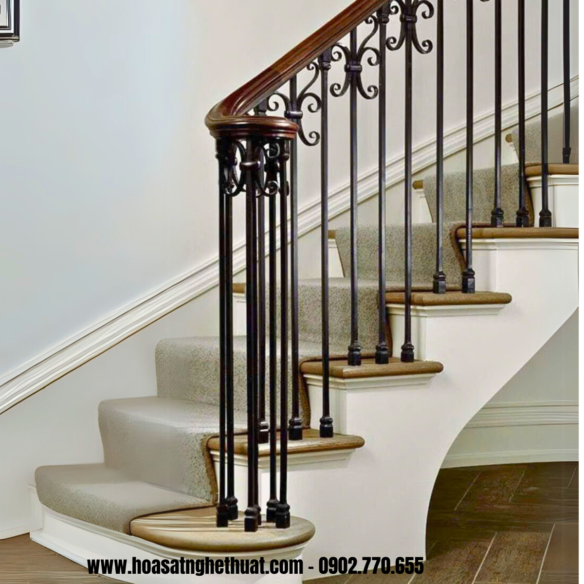Mẫu lan can cầu thang tay vịn gỗ KH25-CT01 Mẫu lan can cầu thang tay vịn gỗ KH25-CT01