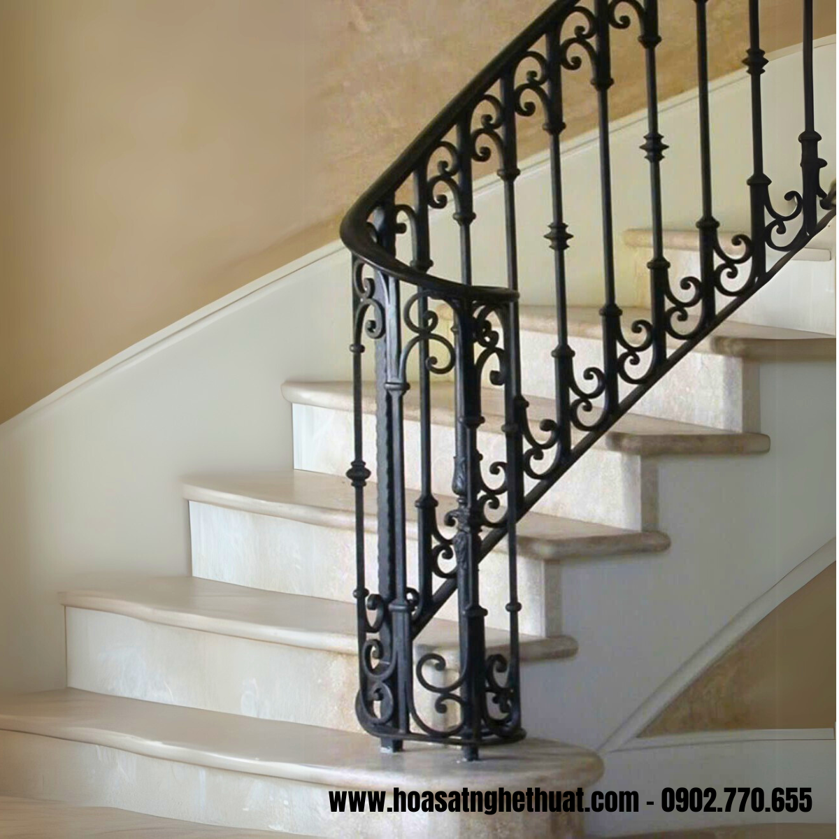Lan can cầu thang sắt rèn nghệ thuật KH25-CT02 Lan can cầu thang sắt rèn nghệ thuật KH25-CT02