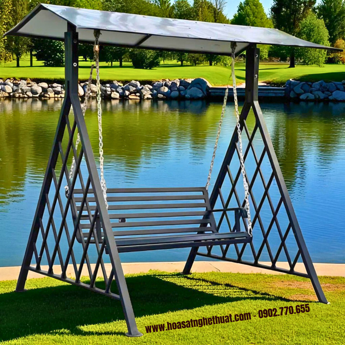Khu vườn thư giãn và chiếc xích đu sắt mỹ thuật KH25-XD01 Khu vườn thư giãn và chiếc xích đu sắt mỹ thuật KH25-XD01