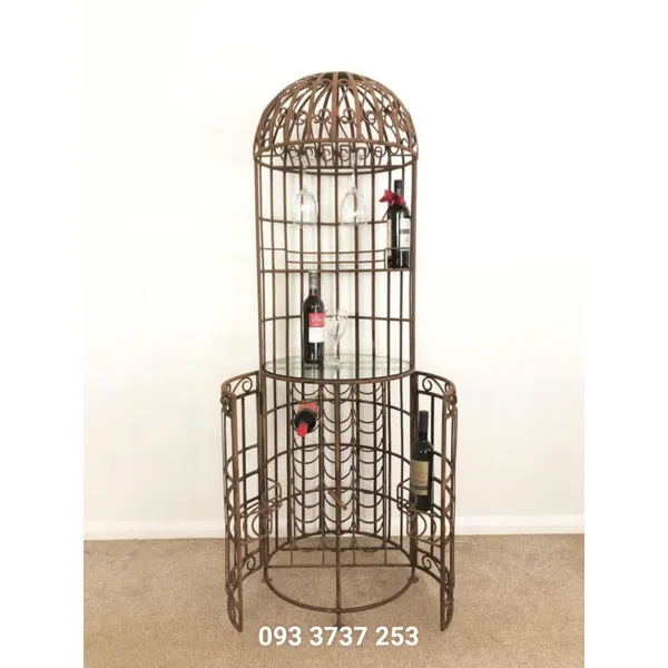 KỆ RƯỢU SẮT MỸ THUẬT MÀU NÂU CỔ SANG TRỌNG