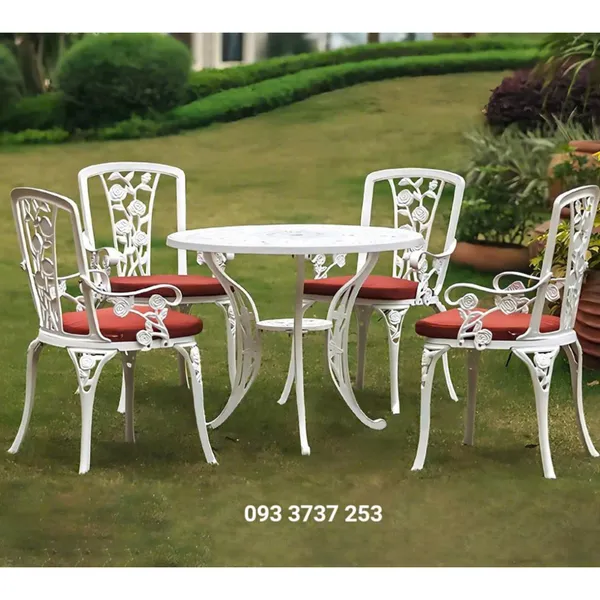 BỘ BÀN TRÒN NHÔM ĐÚC HỌA TIẾT HOA HỒNG