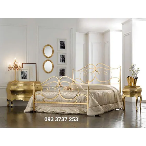 GIƯỜNG SẮT MỸ THUẬT MÀU ĐỒNG CỔ