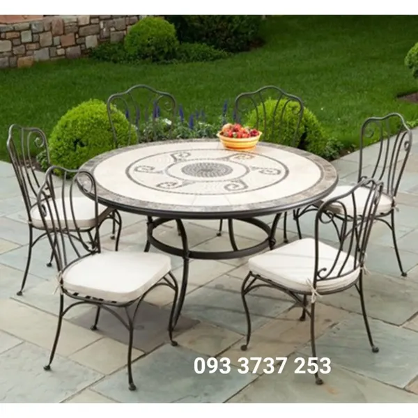 BỘ BÀN ĂN MOSAIC ẤN TƯỢNG CHO SÂN VƯỜN BIỆT THỰ
