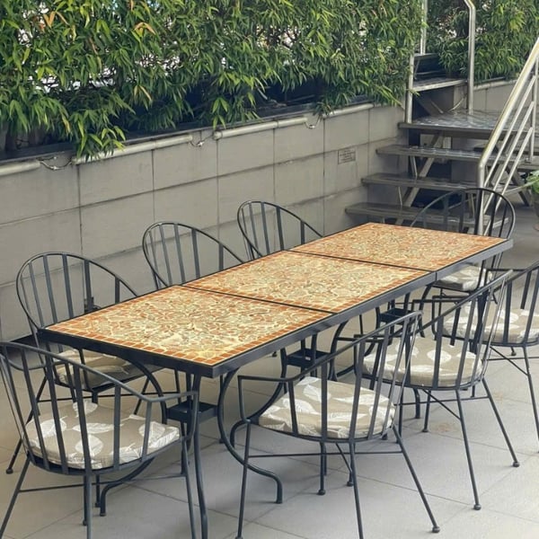 BỘ BÀN GHẾ SÂN VƯỜN MẶT MOSAIC 8 GHẾ SẮT MỸ THUẬT CAO CẤP