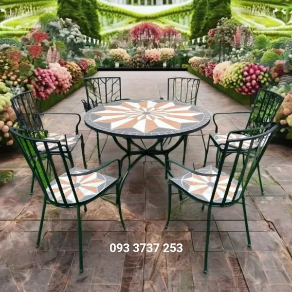 BỘ BÀN ĂN NGOÀI TRỜI HOA VĂN MOSAIC THANH LỊCH