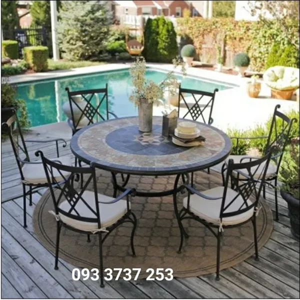 BÀN TRÒN MOSAIC 6 GHẾ SANG TRỌNG CHO SÂN VƯỜN