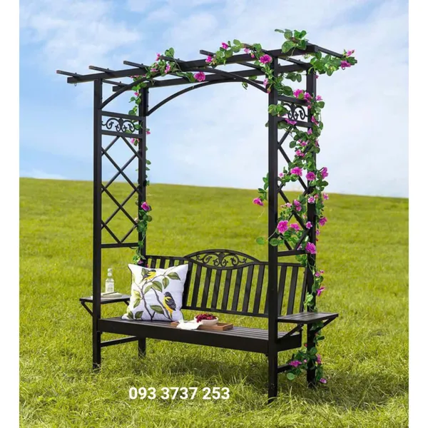 GHẾ DÀI SẮT KẾT HỢP KHUNG TRỒNG HOA LEO