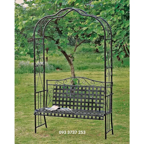 GHẾ BĂNG DÀI KẾT HỢP KHUNG TRỒNG HOA LEO SẮT MỸ THUẬT