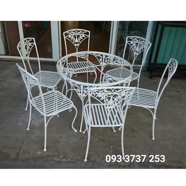 BÀN GHẾ ĂN NGOÀI TRỜI SẮT CNC HOA VĂN DUYÊN DÁNG