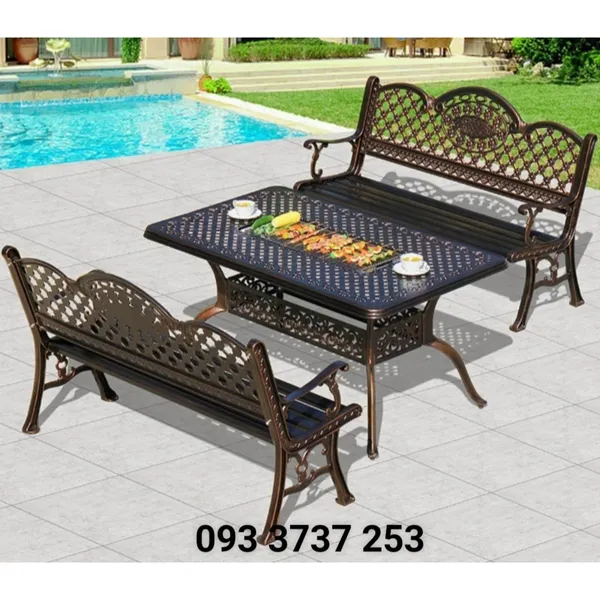 BỘ BÀN GHẾ BĂNG DÀI NHÔM ĐÚC SANG TRỌNG