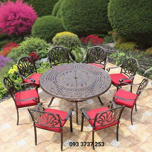 BỘ BÀN TRÒN 8 GHẾ NHÔM ĐÚC NGOÀI TRỜI