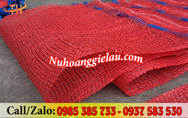 Bao tải lưới đóng hàng nông sản màu đỏ Bao tải lưới đóng hàng nông sản màu đỏ