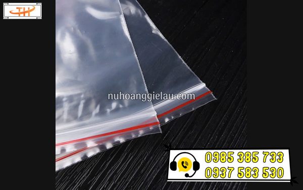 Túi zipper chỉ đỏ trong suốt Túi zipper chỉ đỏ trong suốt