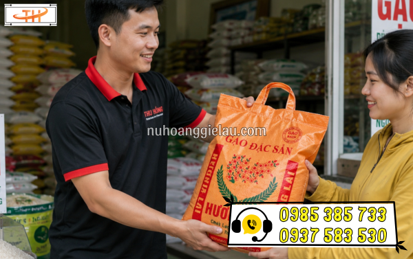 Bao gạo dệt PP có quai xách an toàn, tiện lợi cho cả người bán và người mua Bao gạo dệt PP có quai xách an toàn, tiện lợi cho cả người bán và người mua