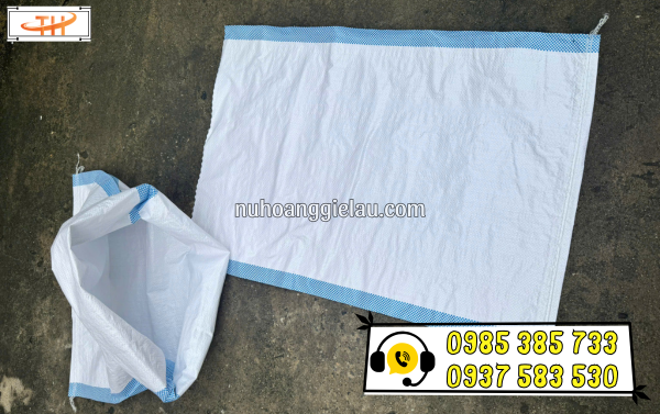 Bao tải PP dệt trắng viền sọc xanh Bao tải PP dệt trắng viền sọc xanh