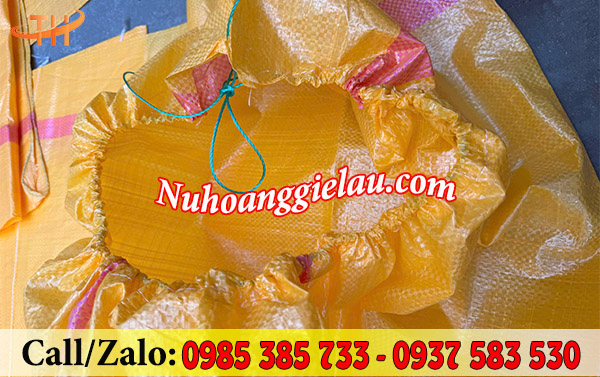 Bao tải màu cam 150kg màu cam phối sọc có dây rút miệng sẵn Bao tải màu cam 150kg màu cam phối sọc có dây rút miệng sẵn
