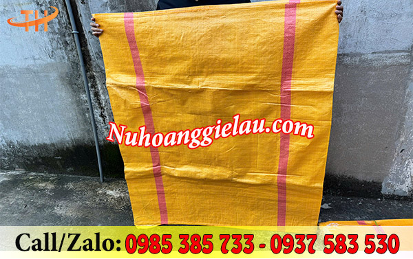 Bao tải nhựa PP có dây rút màu cam size lớn Bao tải nhựa PP có dây rút màu cam size lớn