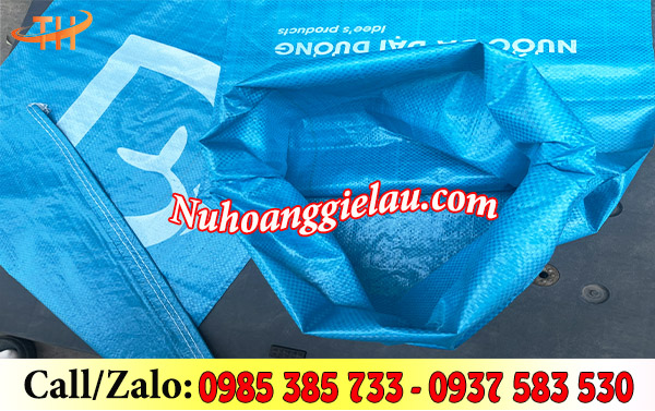 Mẫu bao tải xanh đựng nước đá có in Mẫu bao tải xanh đựng nước đá có in