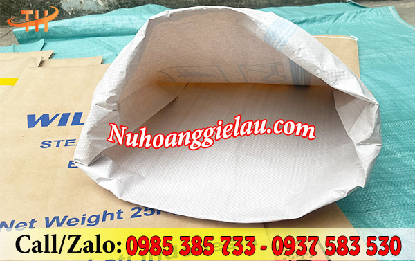 Bao tải giấy xi măng với lớp trong tráng màng nhựa PP, lớp ngoài là giấy kraft Bao tải giấy xi măng với lớp trong tráng màng nhựa PP, lớp ngoài là giấy kraft