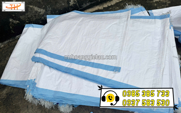 Bao tải PP dệt trắng viền sọc xanh đa dạng đủ cỡ Bao tải PP dệt trắng viền sọc xanh đa dạng đủ cỡ