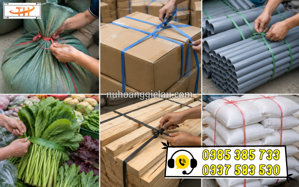 Dây nilon bẹ bản lớn đóng gói đa dạng nhiều loại hàng hoá khác nhau Dây nilon bẹ bản lớn đóng gói đa dạng nhiều loại hàng hoá khác nhau