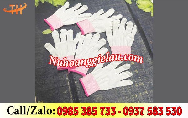Găng tay thun mỏng màu trắng viền hồng  Găng tay thun mỏng màu trắng viền hồng