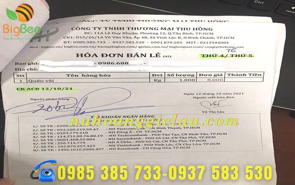 hóa đơn bán hàng của thu hồng