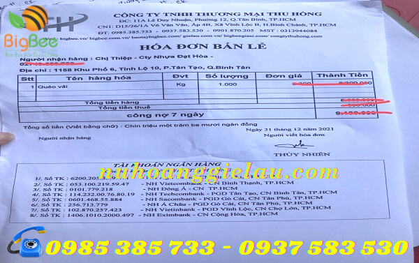 hóa đơn bán hàng Thu Hồng