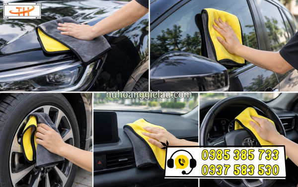 Khăn lau xe ô tô chuyên dụng mềm mịn, 2 lớp Khăn lau xe ô tô chuyên dụng mềm mịn, 2 lớp