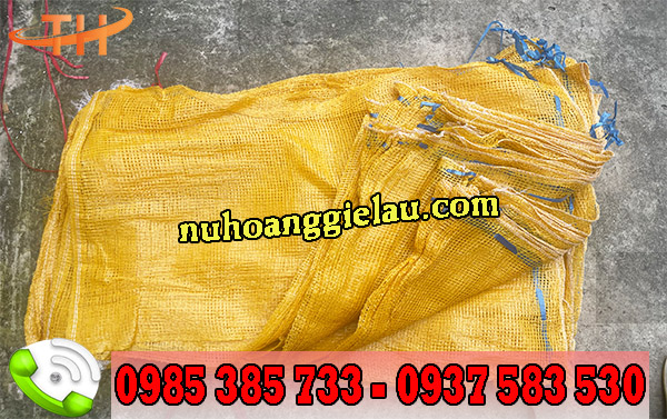 Bao tải lưới đựng nông sản đáy bao được may gập, miệng bao có dây rút tiện lợi Bao tải lưới đựng nông sản đáy bao được may gập, miệng bao có dây rút tiện lợi