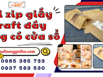 Túi zip giấy kraft đáy đứng có cửa sổ sỉ rẻ