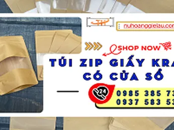 Túi zip giấy kraft có cửa sổ trong suốt đáy đứng