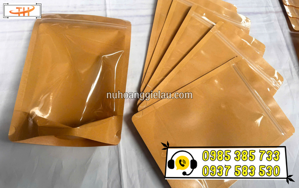Cận chi tiết túi zipper giấy Kraft 1 mặt trong suốt Cận chi tiết túi zipper giấy Kraft 1 mặt trong suốt