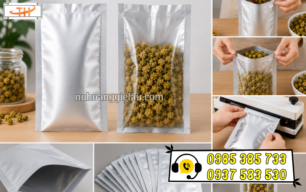 Túi 3 biên nhôm mặt trong mặt bạc đựng thực phẩm Túi 3 biên nhôm mặt trong mặt bạc đựng thực phẩm