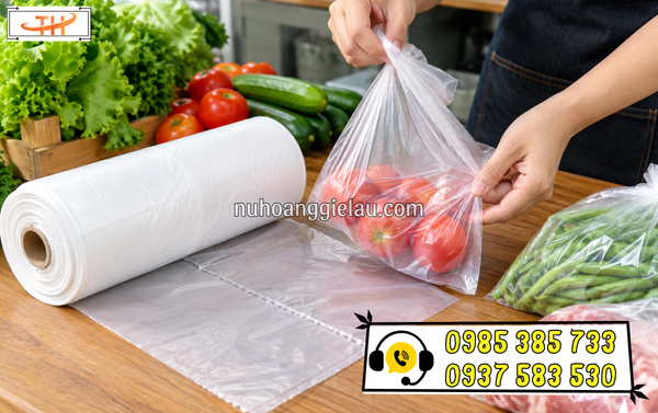 Túi nilon cuộn xé đựng thực phẩm tiện lợi, dễ dàng quan sát thực phẩm bên trong Túi nilon cuộn xé đựng thực phẩm tiện lợi, dễ dàng quan sát thực phẩm bên trong