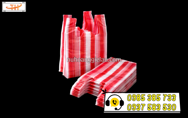 túi nilon hai quai màu sọc đỏ túi nilon hai quai màu sọc đỏ