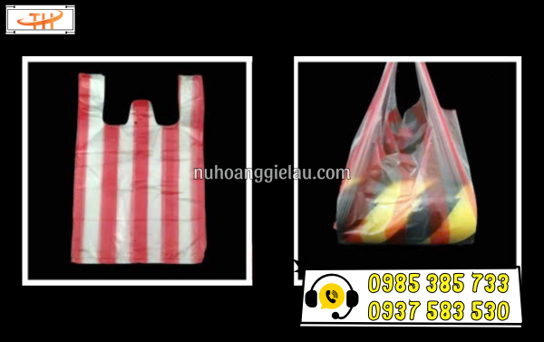 Túi nilon hai quai màu sọc đỏ đựng hàng hoá chắc chắn Túi nilon hai quai màu sọc đỏ đựng hàng hoá chắc chắn