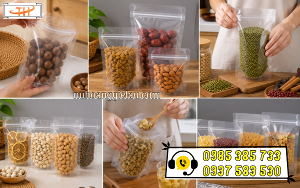 Túi zip trong suốt đáy đứng đựng thực phẩm Túi zip trong suốt đáy đứng đựng thực phẩm