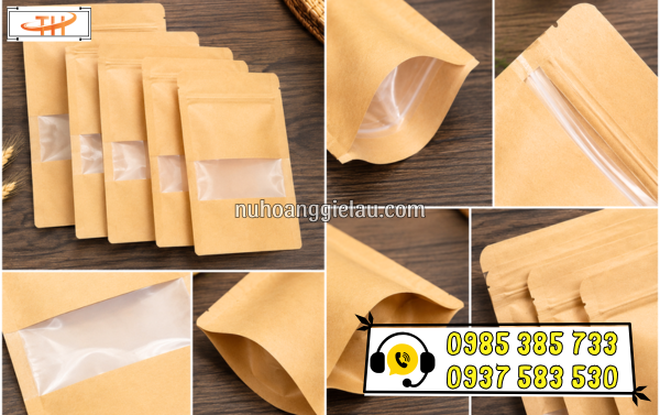Túi zip giấy kraft đáy đứng có cửa sổ Túi zip giấy kraft đáy đứng có cửa sổ
