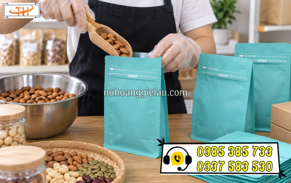 Đóng gói thực phẩm sang trọng với túi zipper 8 cạnh đáy vuông Đóng gói thực phẩm sang trọng với túi zipper 8 cạnh đáy vuông