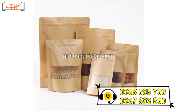 Túi zip giấy kraft có cửa sổ chứa đựng nhiều loại thực phẩm khác nhau Túi zip giấy kraft có cửa sổ chứa đựng nhiều loại thực phẩm khác nhau